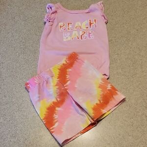 Cutie Pie Brand: Pink Beach Babe Onesie and Tie-Dye Shorts Set Size 6-9 MONTHS
